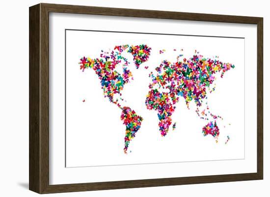 Butterflies Map of the World-Michael Tompsett-Framed Art Print