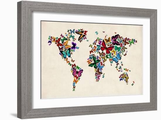 Butterflies Map of the World-Michael Tompsett-Framed Art Print