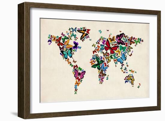 Butterflies Map of the World-Michael Tompsett-Framed Art Print