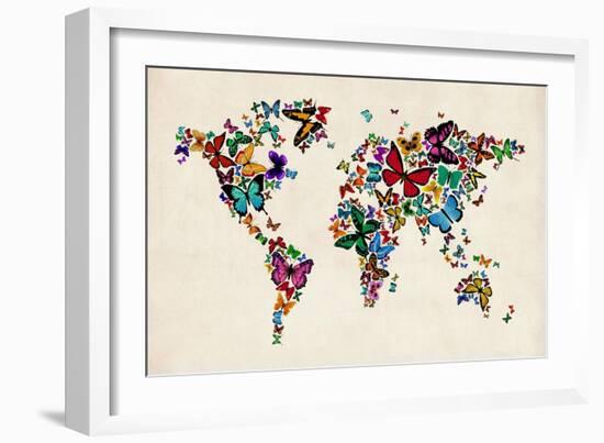 Butterflies Map of the World-Michael Tompsett-Framed Art Print