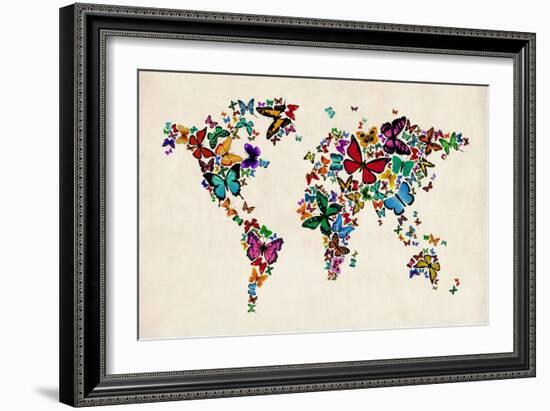 Butterflies Map of the World-Michael Tompsett-Framed Art Print