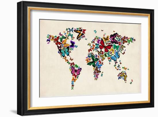 Butterflies Map of the World-Michael Tompsett-Framed Art Print