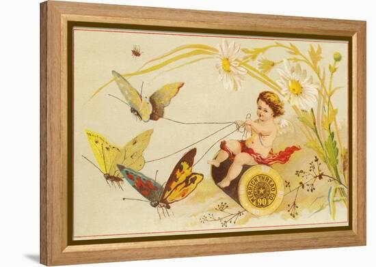 Butterflies Pulling Cherub on Thread Spool Chariot-null-Framed Premier Image Canvas