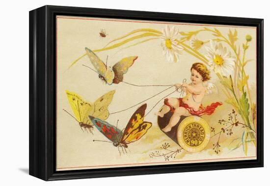 Butterflies Pulling Cherub on Thread Spool Chariot-null-Framed Premier Image Canvas