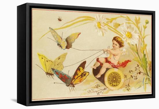 Butterflies Pulling Cherub on Thread Spool Chariot-null-Framed Premier Image Canvas