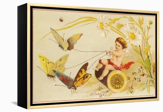 Butterflies Pulling Cherub on Thread Spool Chariot-null-Framed Premier Image Canvas