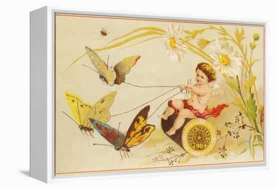 Butterflies Pulling Cherub on Thread Spool Chariot-null-Framed Premier Image Canvas