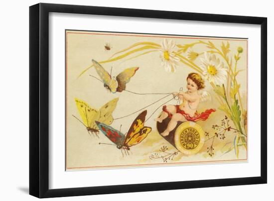 Butterflies Pulling Cherub on Thread Spool Chariot-null-Framed Giclee Print