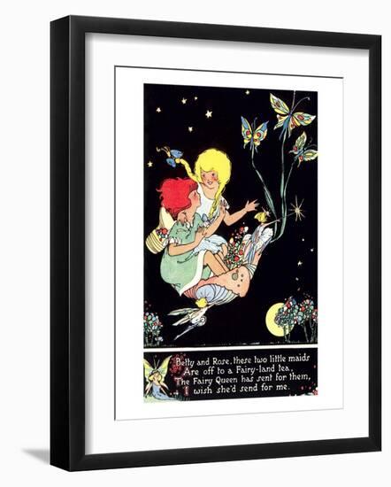 Butterflies Pulling Girls Through Space-null-Framed Art Print