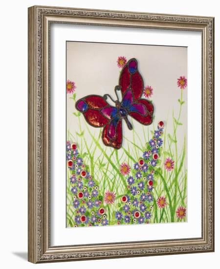 Butterflies, Red, Purple and Blue, 2016-Pat Scott-Framed Giclee Print