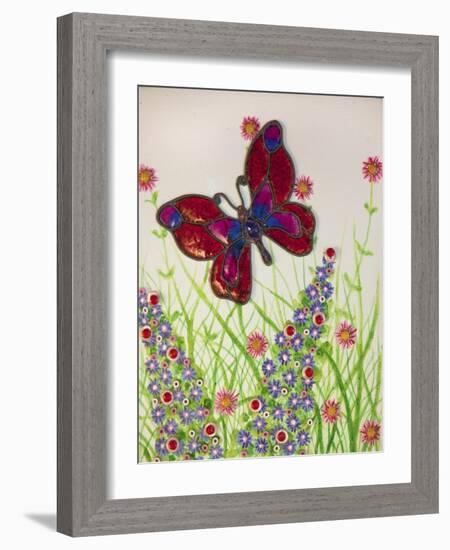 Butterflies, Red, Purple and Blue, 2016-Pat Scott-Framed Giclee Print