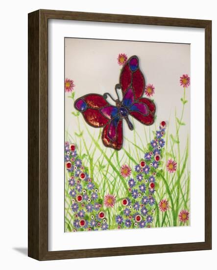 Butterflies, Red, Purple and Blue, 2016-Pat Scott-Framed Giclee Print