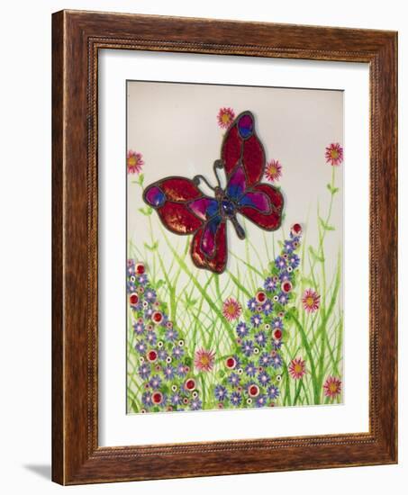 Butterflies, Red, Purple and Blue, 2016-Pat Scott-Framed Giclee Print