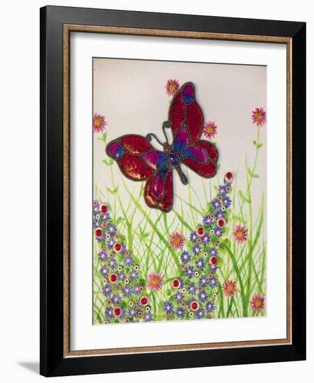 Butterflies, Red, Purple and Blue, 2016-Pat Scott-Framed Giclee Print