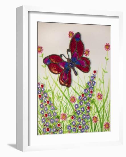 Butterflies, Red, Purple and Blue, 2016-Pat Scott-Framed Giclee Print