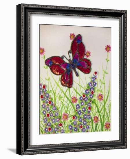 Butterflies, Red, Purple and Blue, 2016-Pat Scott-Framed Giclee Print