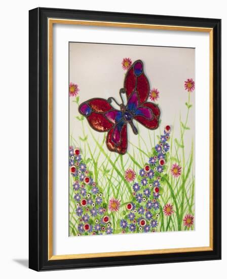 Butterflies, Red, Purple and Blue, 2016-Pat Scott-Framed Giclee Print