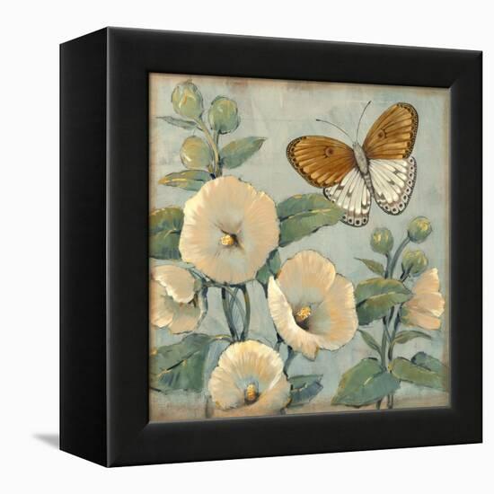 Butterfly and Hollyhocks I-Tim O'toole-Framed Stretched Canvas