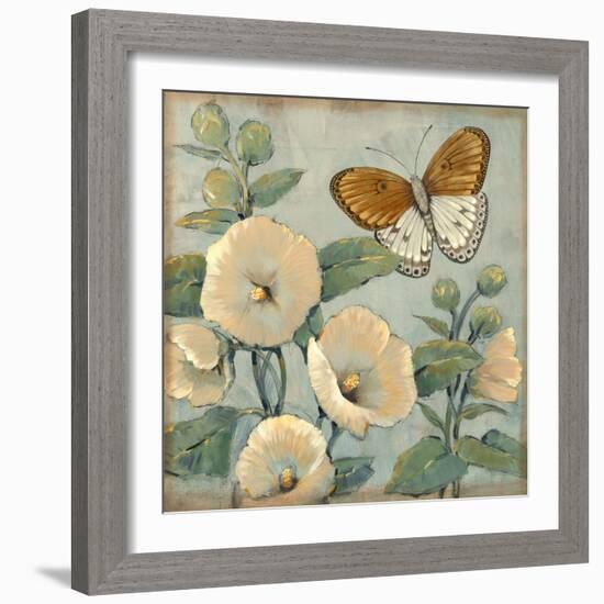 Butterfly and Hollyhocks I-Tim O'toole-Framed Premium Giclee Print