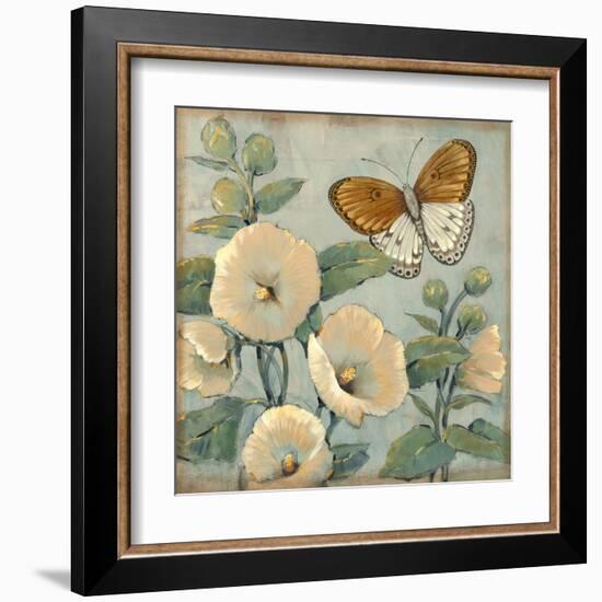 Butterfly and Hollyhocks I-Tim O'toole-Framed Art Print