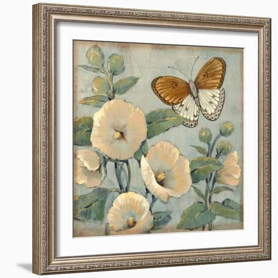 Butterfly and Hollyhocks I-Tim O'toole-Framed Art Print