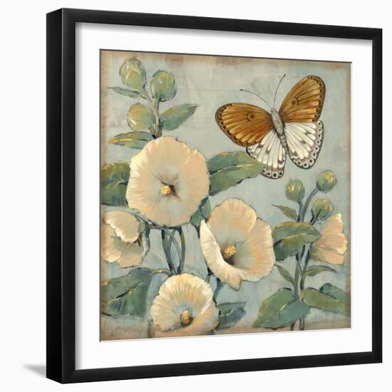 Butterfly and Hollyhocks I-Tim O'toole-Framed Art Print