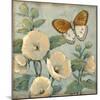 Butterfly and Hollyhocks I-Tim O'toole-Mounted Art Print