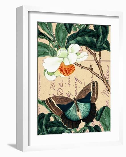 Butterfly Botanical Japanese Flower Collage-Piddix-Framed Art Print