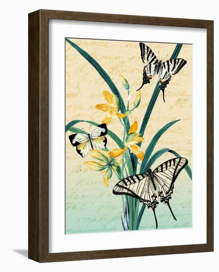 Butterfly Botanical Yellow Flowers Collage-Piddix-Framed Art Print