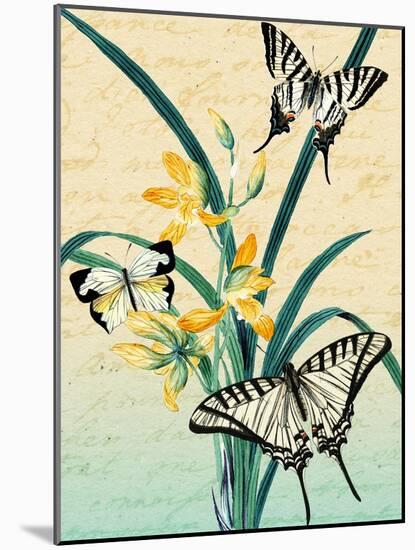 Butterfly Botanical Yellow Flowers Collage-Piddix-Mounted Art Print