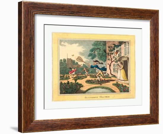 Butterfly Hunting, 1806, Hand-Colored Etching, Rosenwald Collection-Thomas Rowlandson-Framed Giclee Print