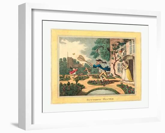 Butterfly Hunting, 1806, Hand-Colored Etching, Rosenwald Collection-Thomas Rowlandson-Framed Giclee Print