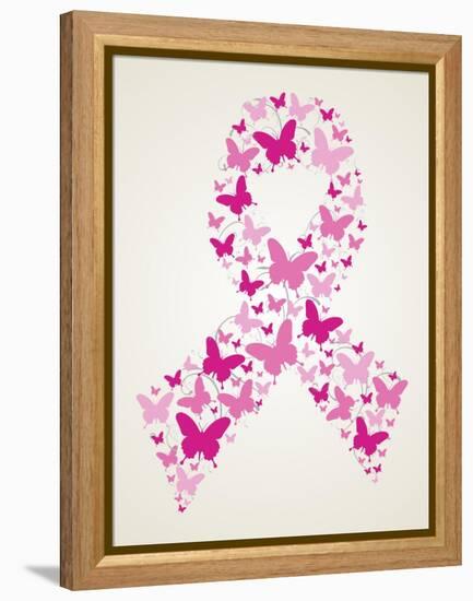 Butterfly in Breast Cancer Awareness Ribbon-cienpies-Framed Stretched Canvas