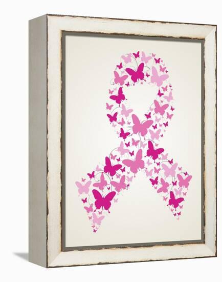 Butterfly in Breast Cancer Awareness Ribbon-cienpies-Framed Stretched Canvas