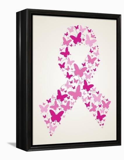 Butterfly in Breast Cancer Awareness Ribbon-cienpies-Framed Stretched Canvas