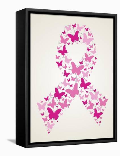 Butterfly in Breast Cancer Awareness Ribbon-cienpies-Framed Stretched Canvas