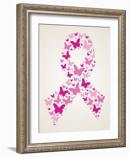 Butterfly in Breast Cancer Awareness Ribbon-cienpies-Framed Art Print