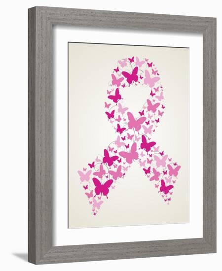 Butterfly in Breast Cancer Awareness Ribbon-cienpies-Framed Art Print