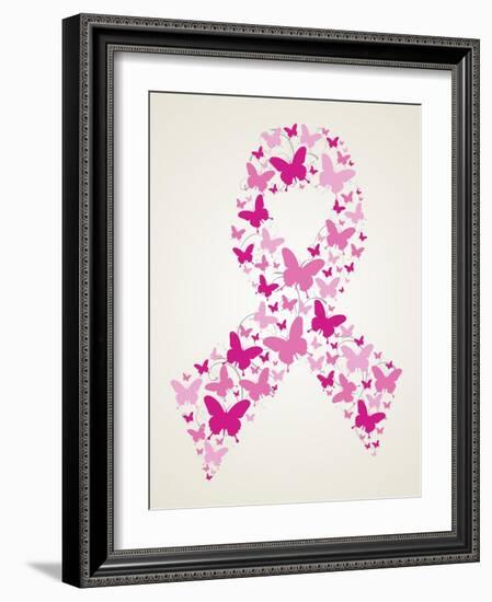 Butterfly in Breast Cancer Awareness Ribbon-cienpies-Framed Art Print