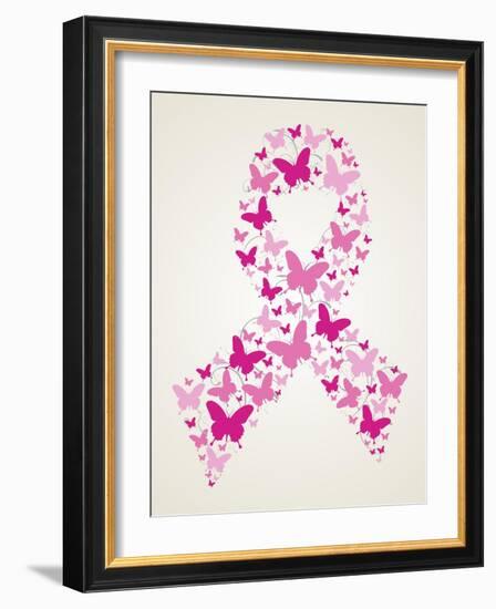 Butterfly in Breast Cancer Awareness Ribbon-cienpies-Framed Art Print