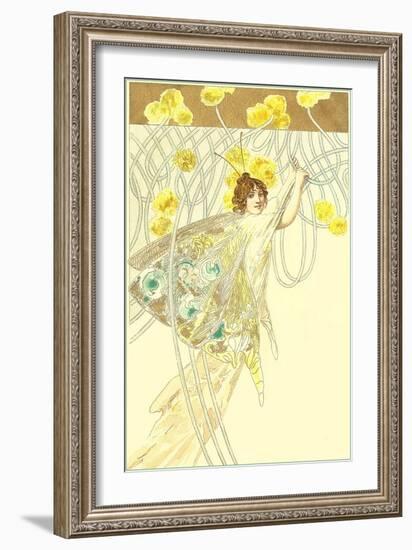 Butterfly Lady Hanging on Filigreed Flowers-null-Framed Art Print