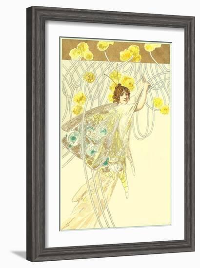 Butterfly Lady Hanging on Filigreed Flowers-null-Framed Art Print