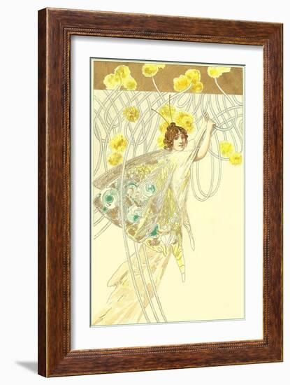 Butterfly Lady Hanging on Filigreed Flowers-null-Framed Art Print