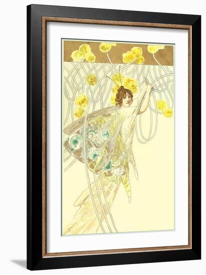 Butterfly Lady Hanging on Filigreed Flowers-null-Framed Art Print