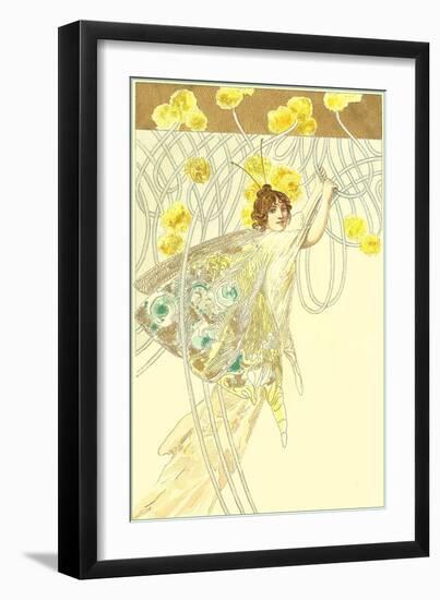 Butterfly Lady Hanging on Filigreed Flowers-null-Framed Art Print