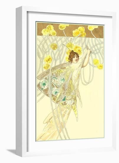 Butterfly Lady Hanging on Filigreed Flowers-null-Framed Art Print