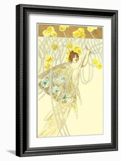 Butterfly Lady Hanging on Filigreed Flowers-null-Framed Art Print