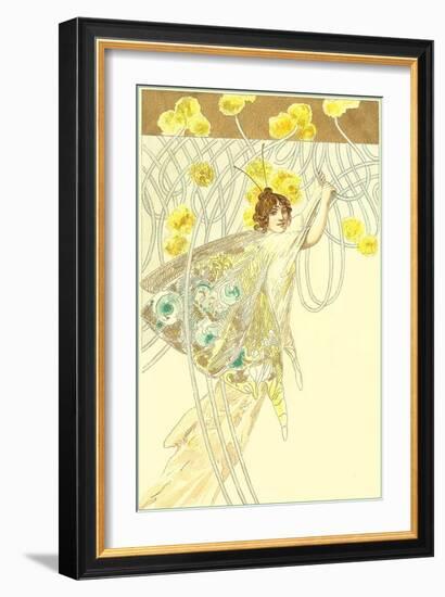 Butterfly Lady Hanging on Filigreed Flowers-null-Framed Art Print