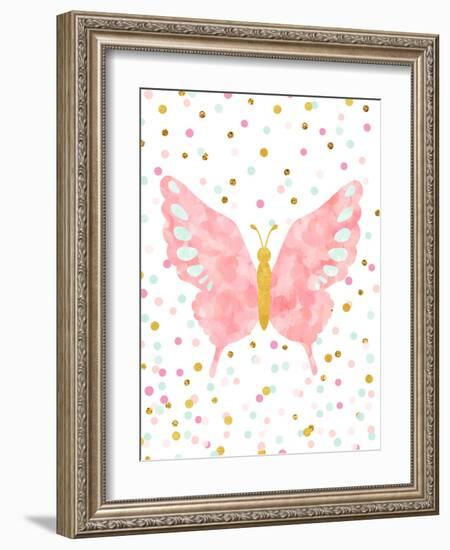 Butterfly-Peach & Gold-Framed Art Print