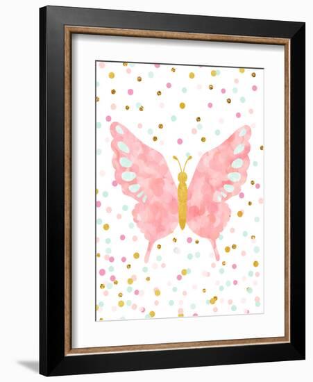 Butterfly-Peach & Gold-Framed Art Print